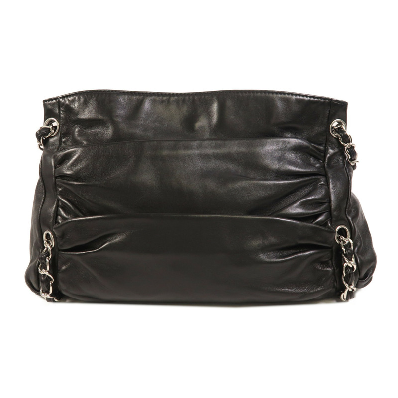 CHANEL 羊皮皮革Chain Shoulder銀扣鏈帶肩背袋-1
