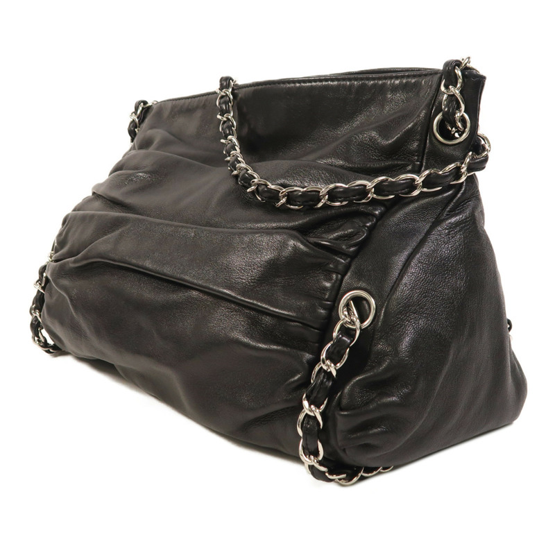 CHANEL 羊皮皮革Chain Shoulder銀扣鏈帶肩背袋-2