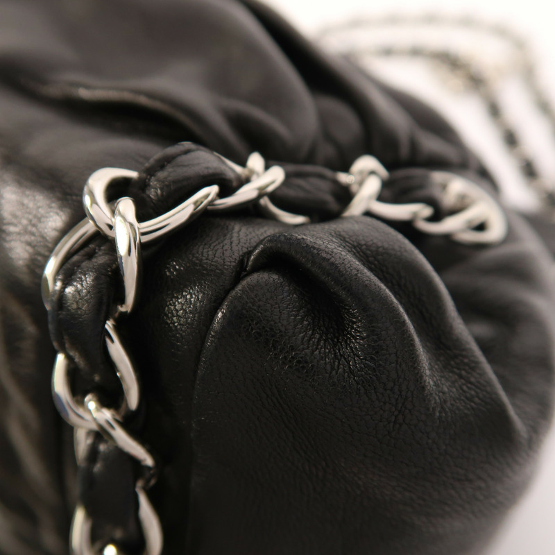 CHANEL 羊皮皮革Chain Shoulder銀扣鏈帶肩背袋-8