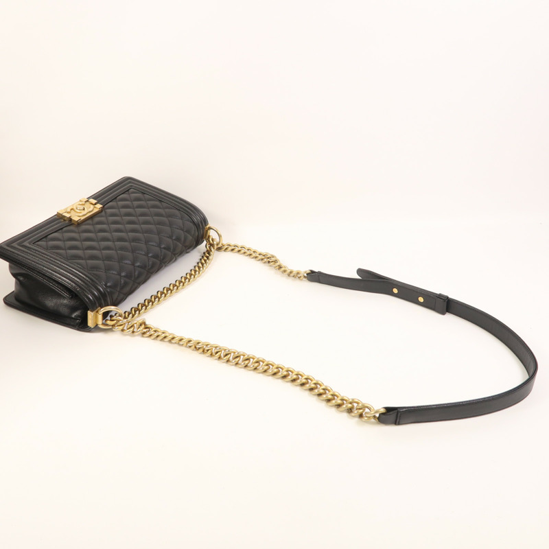 CHANEL 牛皮皮革Boy 25金扣鏈帶肩背袋-7