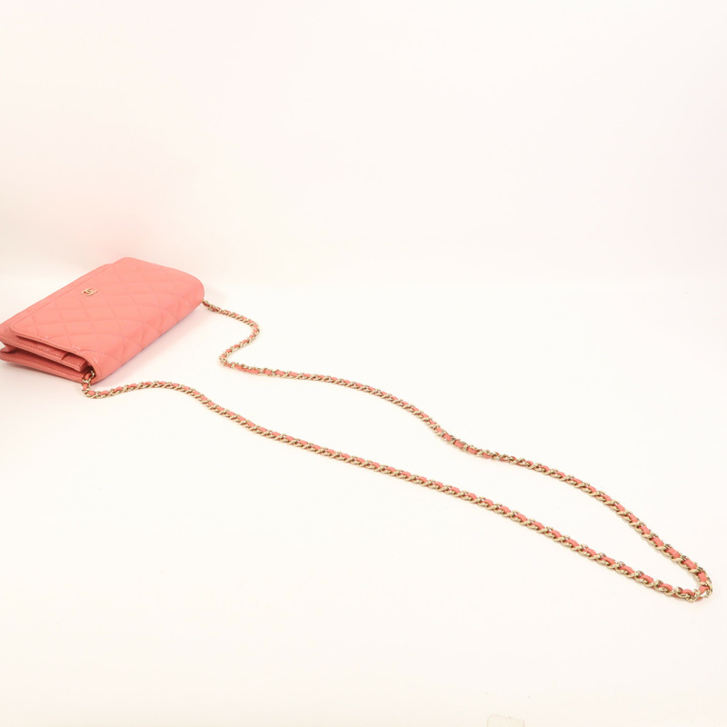 CHANEL 牛皮皮革WOC Wallet On Chain金扣鏈帶肩背袋-8