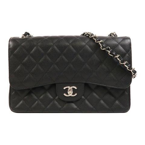 CHANEL 牛皮皮革Large Classic銀扣鏈帶肩背袋