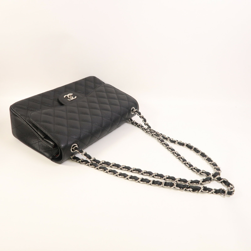 CHANEL 牛皮皮革Large Classic銀扣鏈帶肩背袋-7