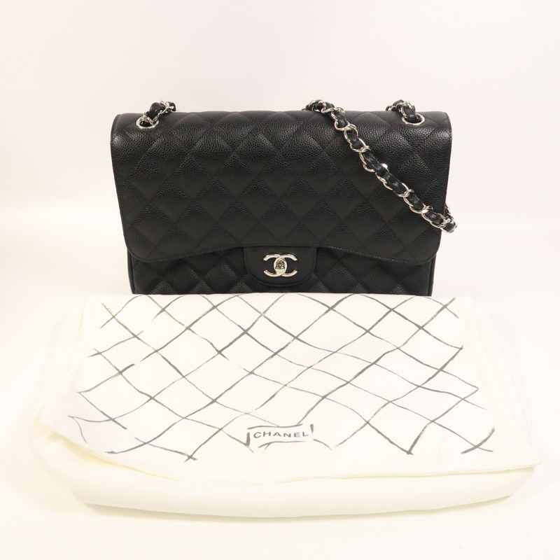 CHANEL 牛皮皮革Large Classic銀扣鏈帶肩背袋-8