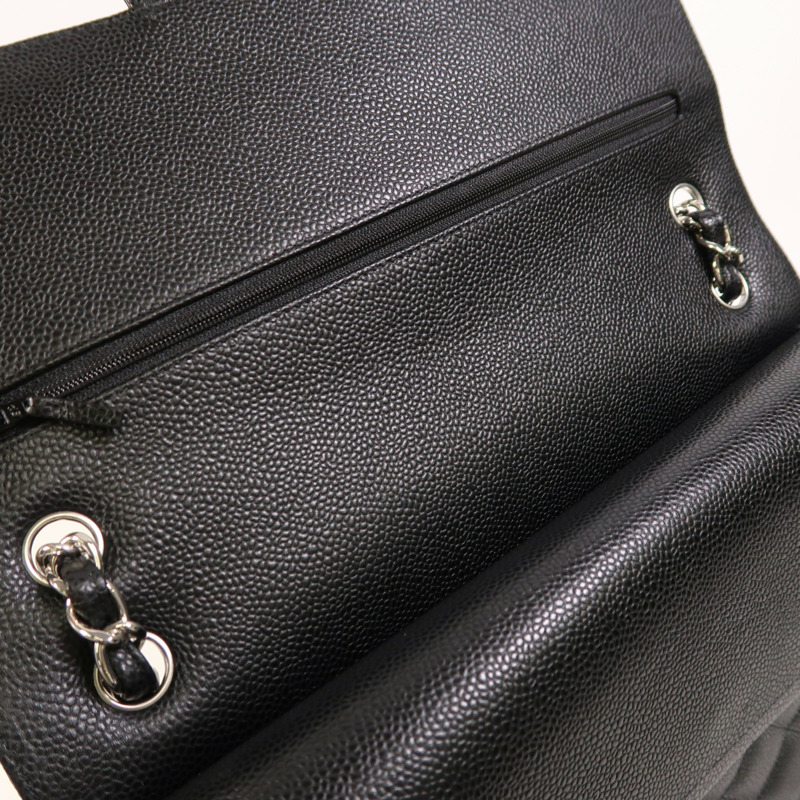 CHANEL 牛皮皮革Large Classic銀扣鏈帶肩背袋-15