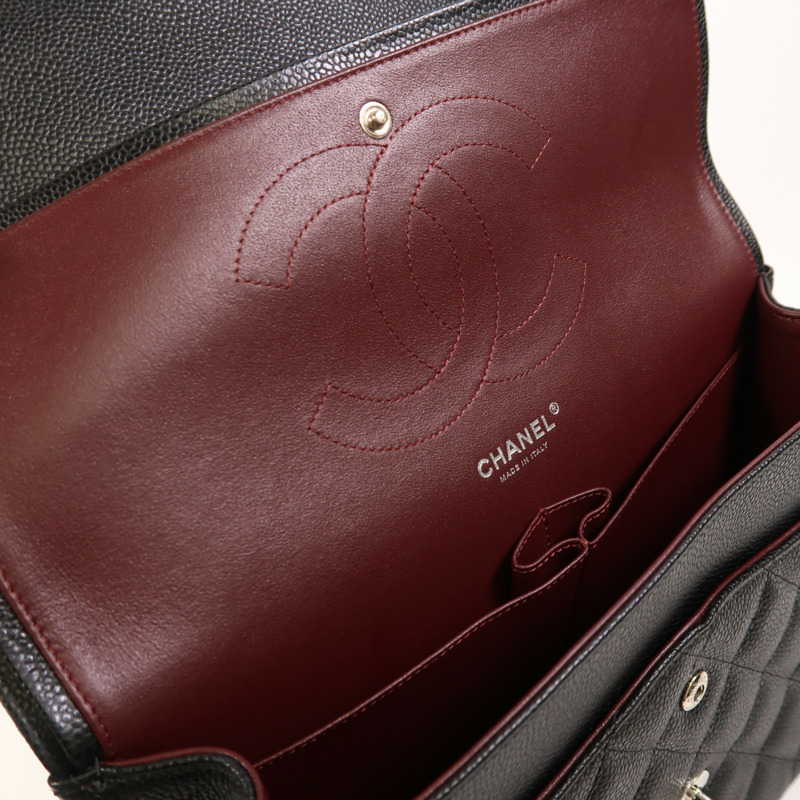CHANEL 牛皮皮革Large Classic銀扣鏈帶肩背袋-17