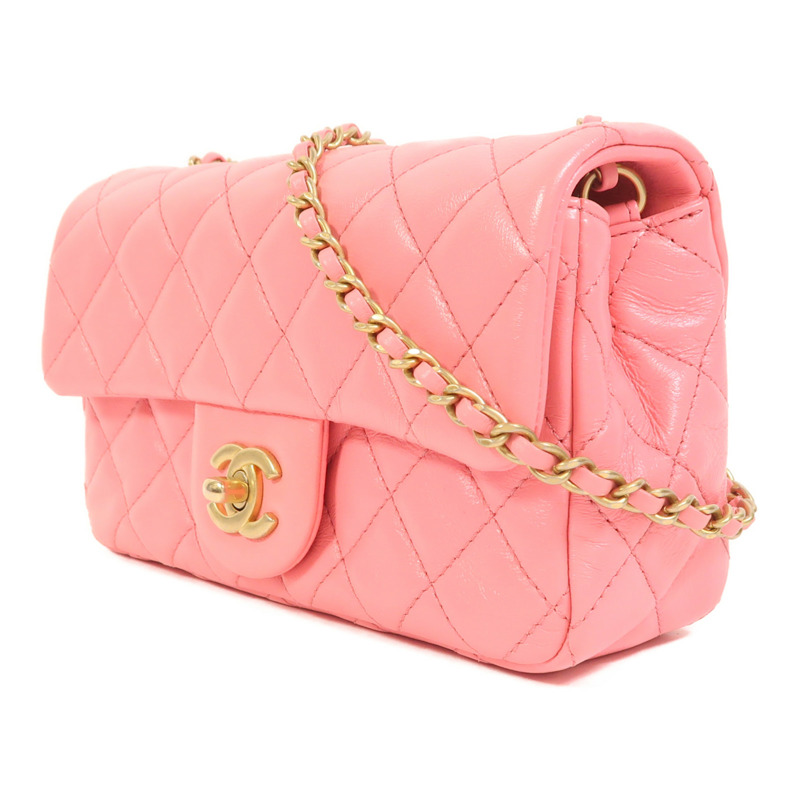 CHANEL 羊皮皮革Mini Classic 20金扣鏈帶肩背袋-2