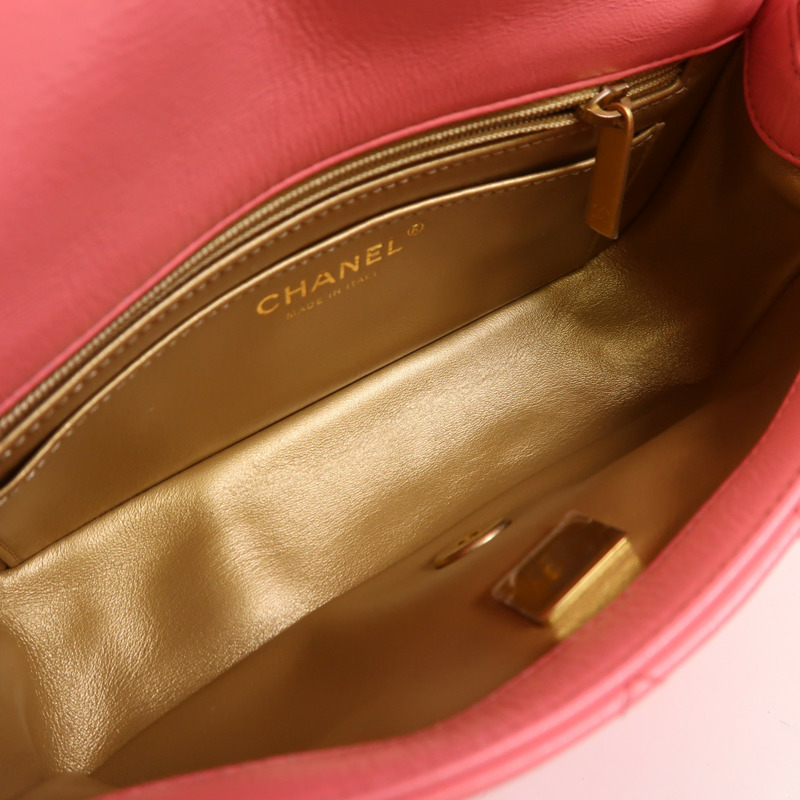 CHANEL 羊皮皮革Mini Classic 20金扣鏈帶肩背袋-4