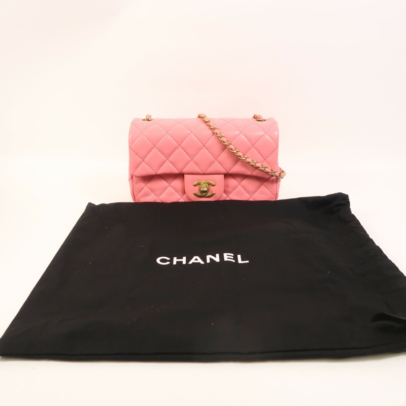 CHANEL 羊皮皮革Mini Classic 20金扣鏈帶肩背袋-8