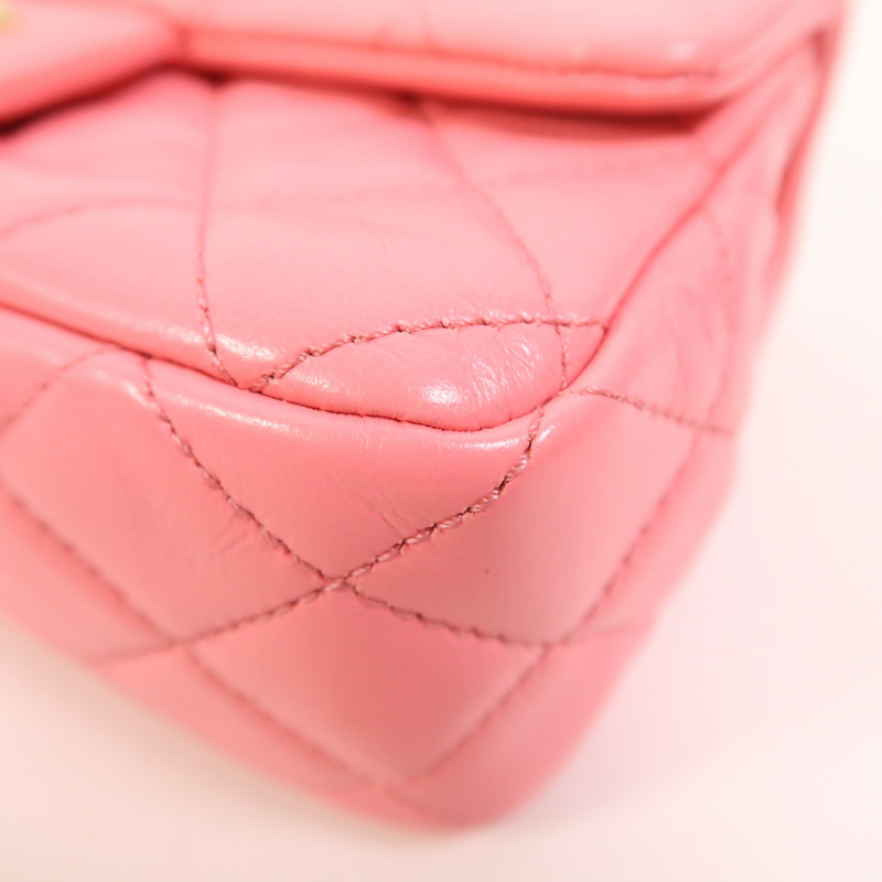 CHANEL 羊皮皮革Mini Classic 20金扣鏈帶肩背袋-10