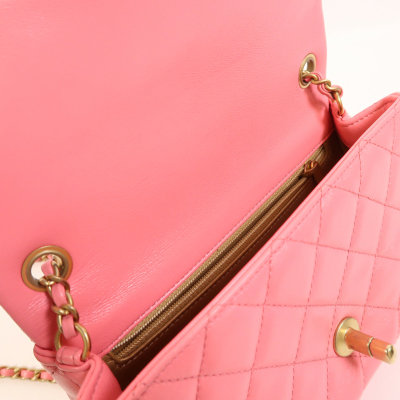 CHANEL 羊皮皮革Mini Classic 20金扣鏈帶肩背袋-15