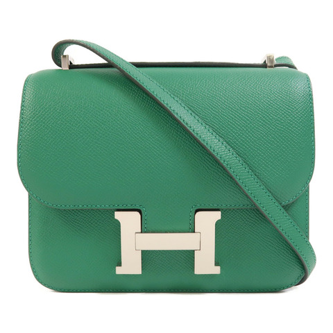 HERMES Epsom皮革Constance Mini銀扣肩背袋Vert Vertigo