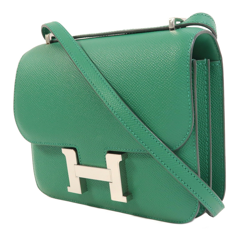 HERMES Epsom皮革Constance Mini銀扣肩背袋Vert Vertigo-2