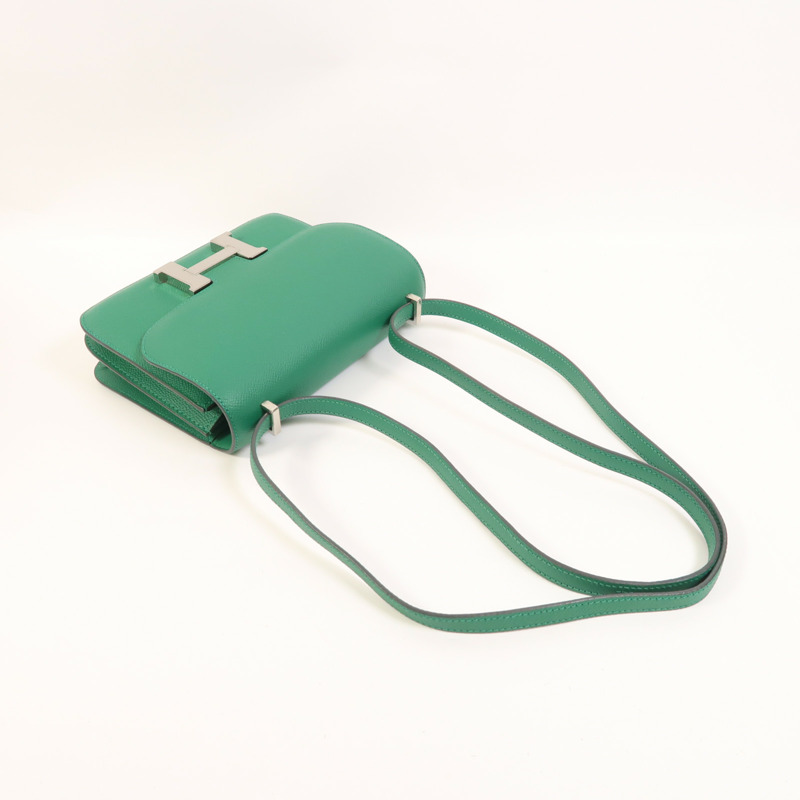 HERMES Epsom皮革Constance Mini銀扣肩背袋Vert Vertigo-8