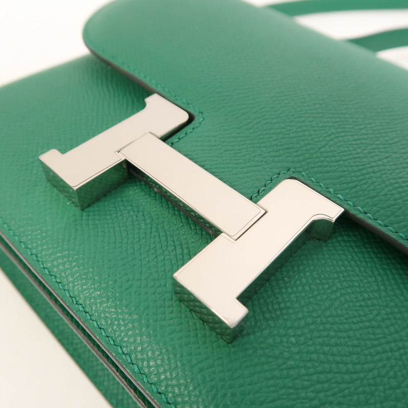 HERMES Epsom皮革Constance Mini銀扣肩背袋Vert Vertigo-9