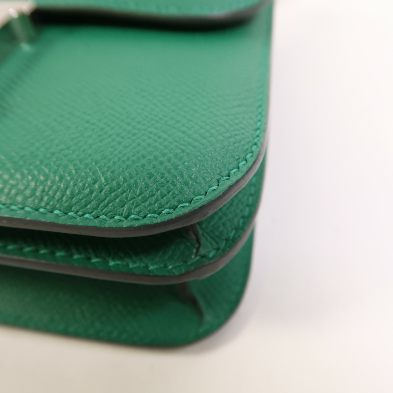 HERMES Epsom皮革Constance Mini銀扣肩背袋Vert Vertigo-10