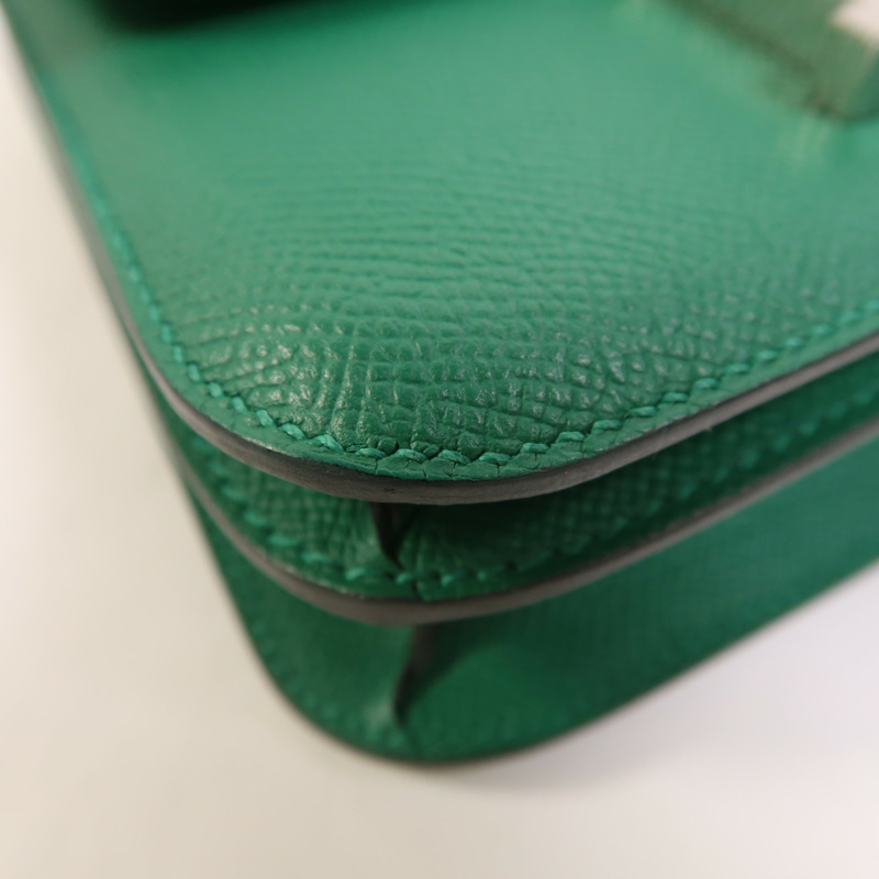 HERMES Epsom皮革Constance Mini銀扣肩背袋Vert Vertigo-11