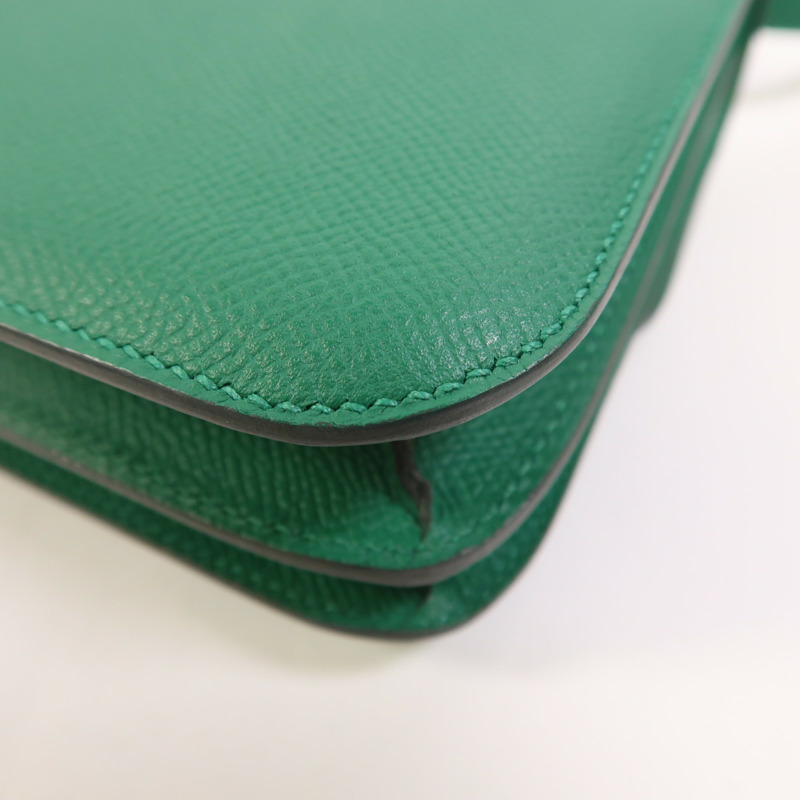 HERMES Epsom皮革Constance Mini銀扣肩背袋Vert Vertigo-12