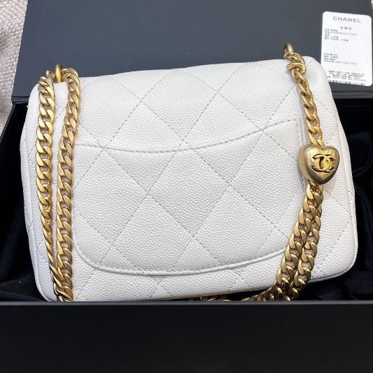 近新品 香奈兒/Chanel 白金荔枝紋牛皮愛心方胖子鏈條包 芯片款-1