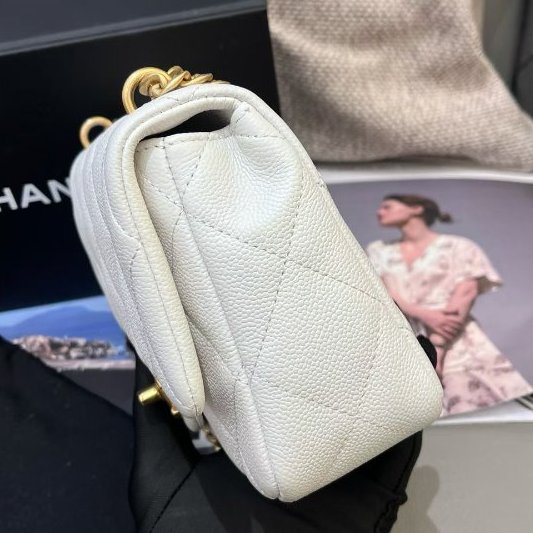 近新品 香奈兒/Chanel 白金荔枝紋牛皮愛心方胖子鏈條包 芯片款-3