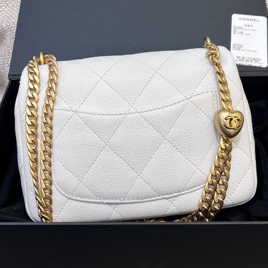 近新品 香奈兒/Chanel 白金荔枝紋牛皮愛心方胖子鏈條包 芯片款-6