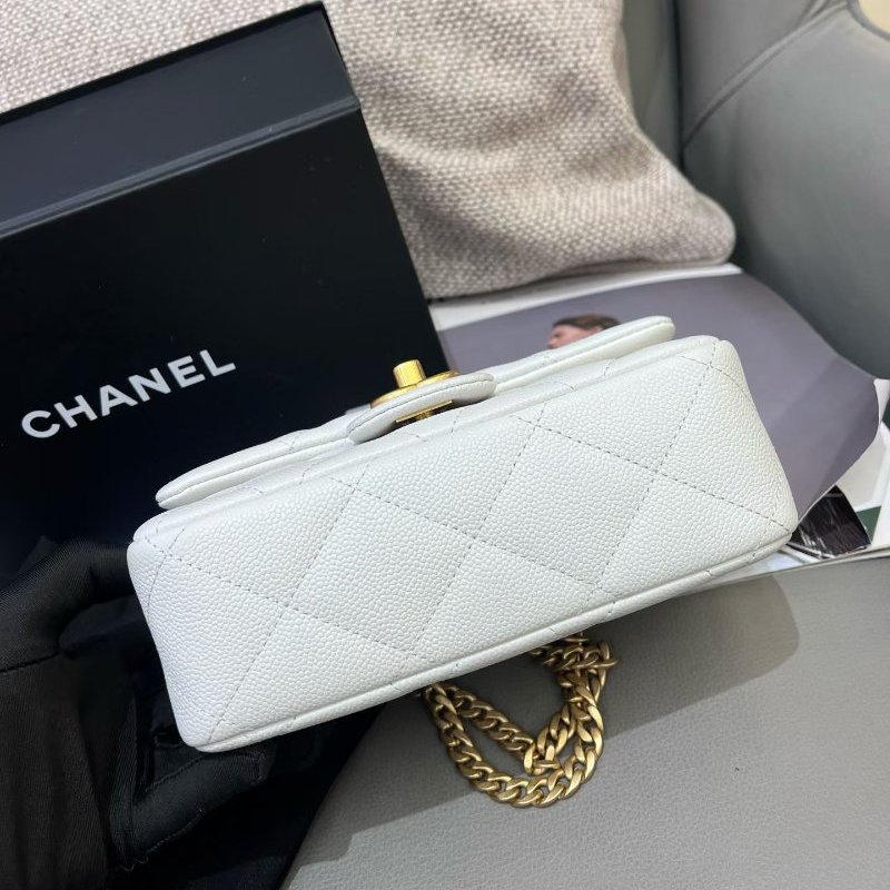 近新品 香奈兒/Chanel 白金荔枝紋牛皮愛心方胖子鏈條包 芯片款-7