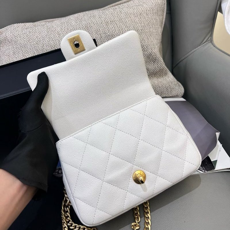 近新品 香奈兒/Chanel 白金荔枝紋牛皮愛心方胖子鏈條包 芯片款-8