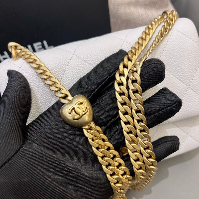 近新品 香奈兒/Chanel 白金荔枝紋牛皮愛心方胖子鏈條包 芯片款-11