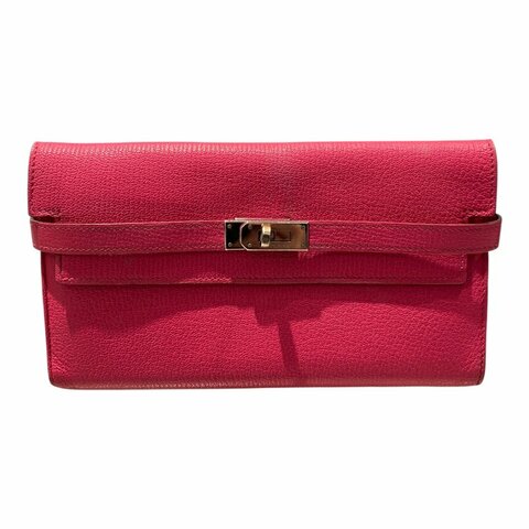 HERMES 愛馬仕 KELLY桃紅長夾