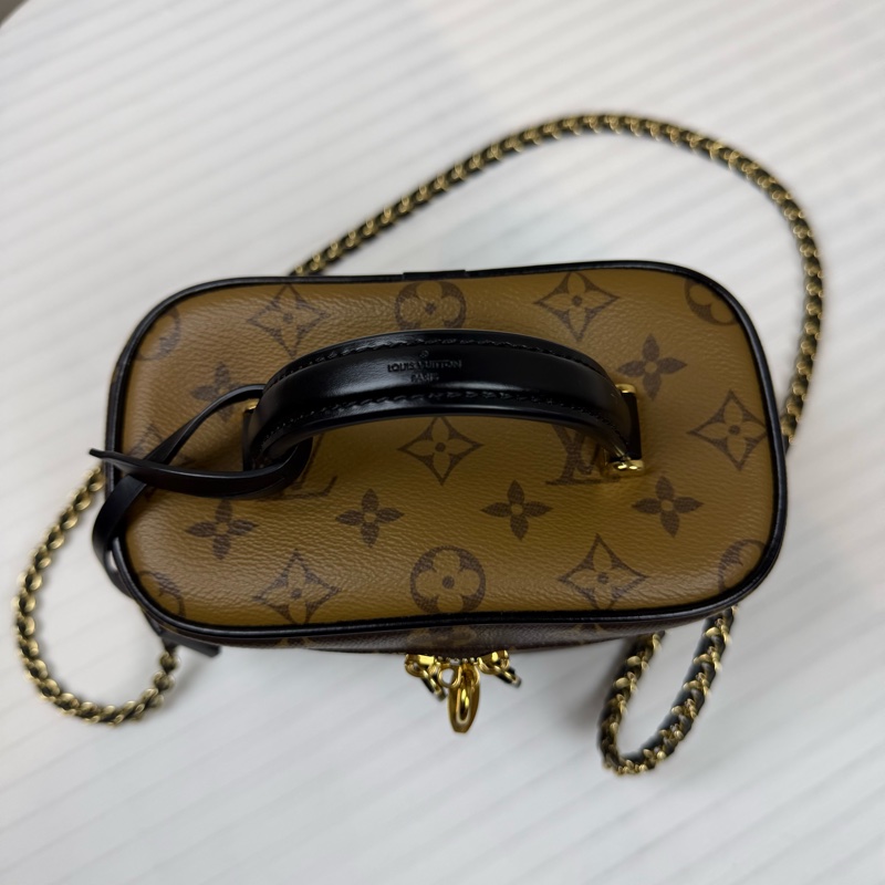 路易威登/Louis Vuitton Vanity PM 化妝盒包 黑色皮革提手 可手提 可拆卸金屬長9 寬9 高13-4