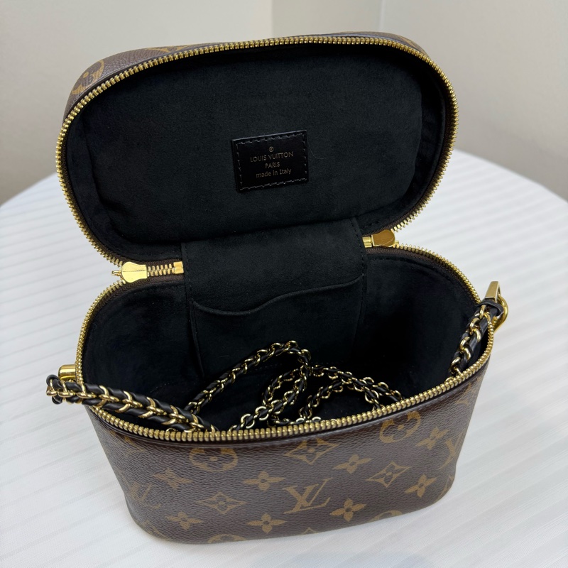 路易威登/Louis Vuitton Vanity PM 化妝盒包 黑色皮革提手 可手提 可拆卸金屬長9 寬9 高13-6