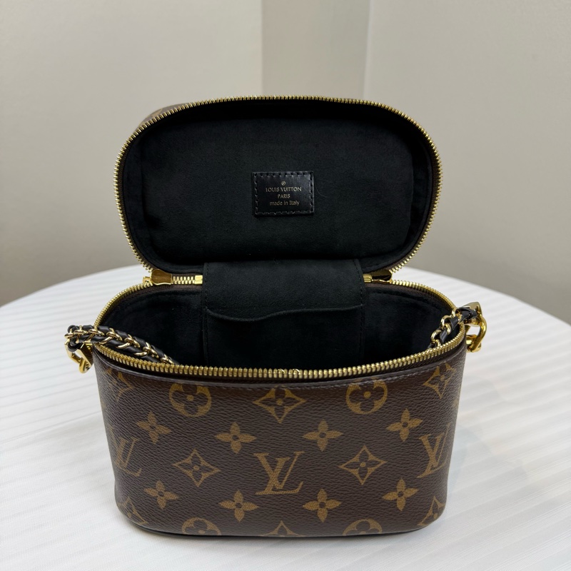 路易威登/Louis Vuitton Vanity PM 化妝盒包 黑色皮革提手 可手提 可拆卸金屬長9 寬9 高13-8