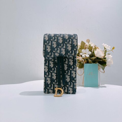 TW4712 Dior 迪奧 經典花紋 手機斜背包 Saddle Pouch Blue Oblique Canvas
