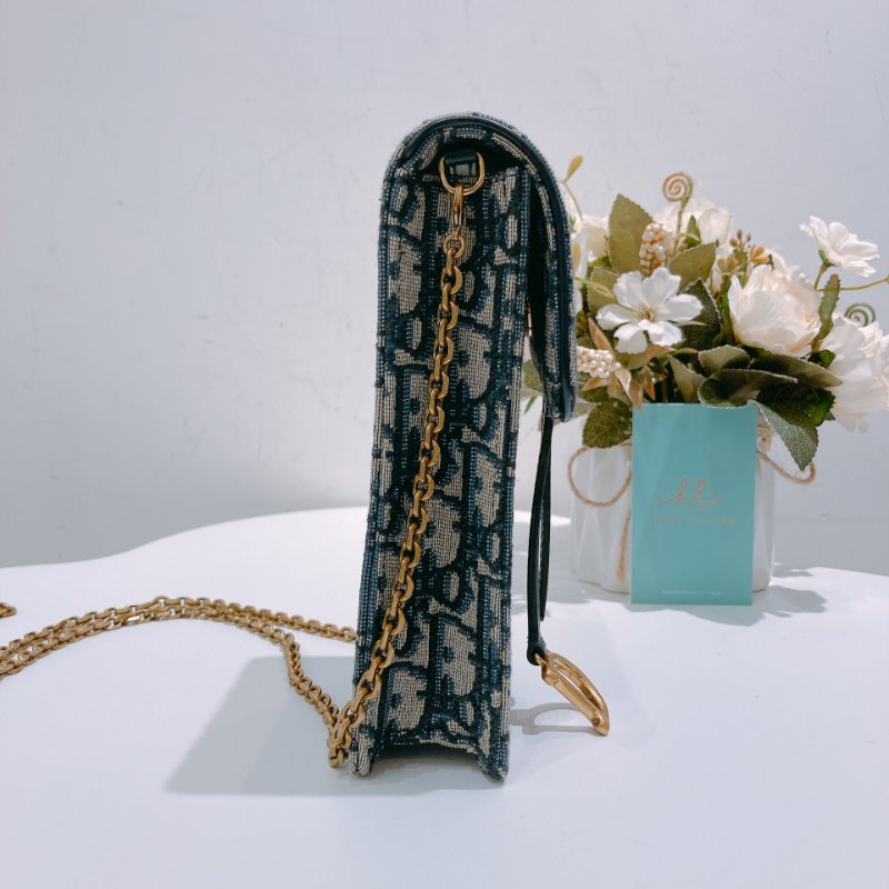 TW4712 Dior 迪奧 經典花紋 手機斜背包 Saddle Pouch Blue Oblique Canvas-2