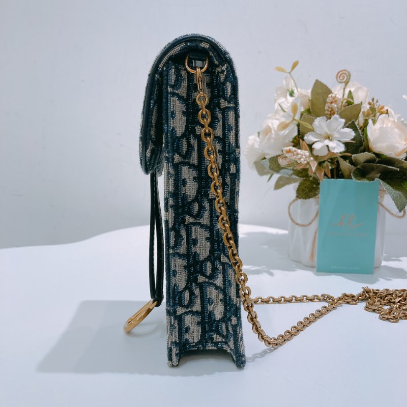 TW4712 Dior 迪奧 經典花紋 手機斜背包 Saddle Pouch Blue Oblique Canvas-3
