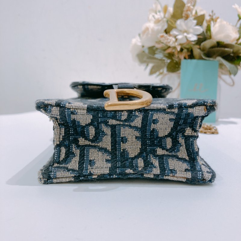 TW4712 Dior 迪奧 經典花紋 手機斜背包 Saddle Pouch Blue Oblique Canvas-4