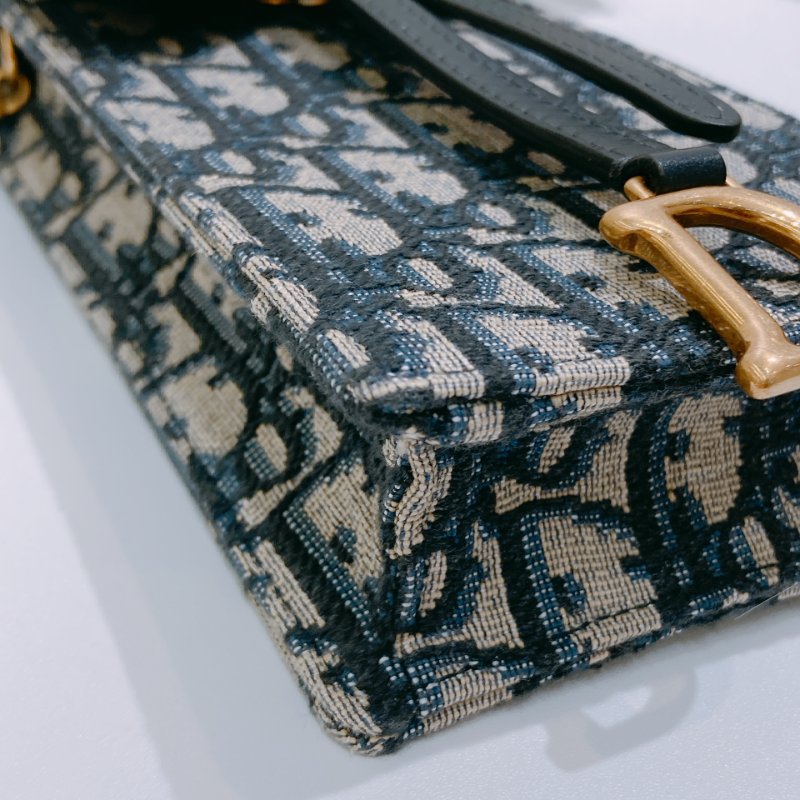 TW4712 Dior 迪奧 經典花紋 手機斜背包 Saddle Pouch Blue Oblique Canvas-5