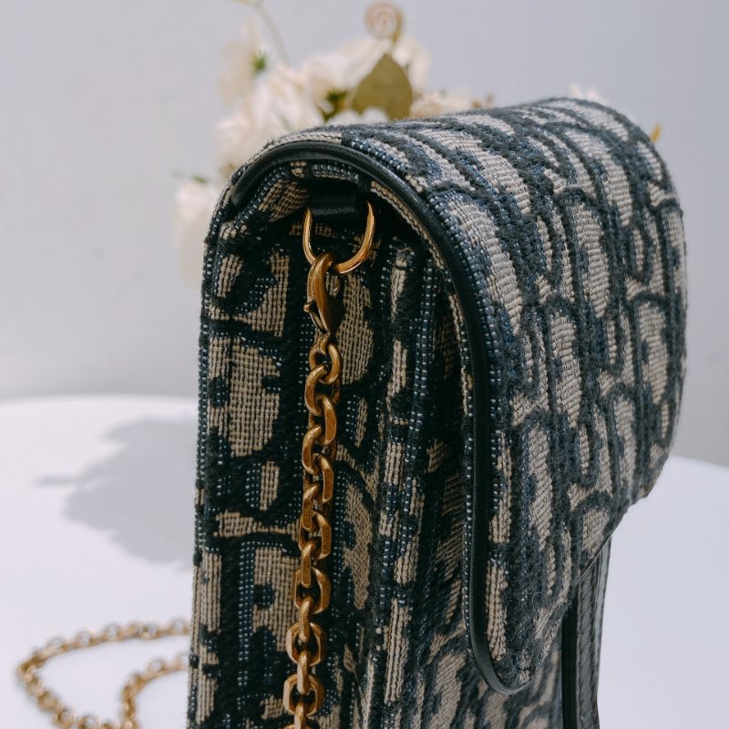 TW4712 Dior 迪奧 經典花紋 手機斜背包 Saddle Pouch Blue Oblique Canvas-9