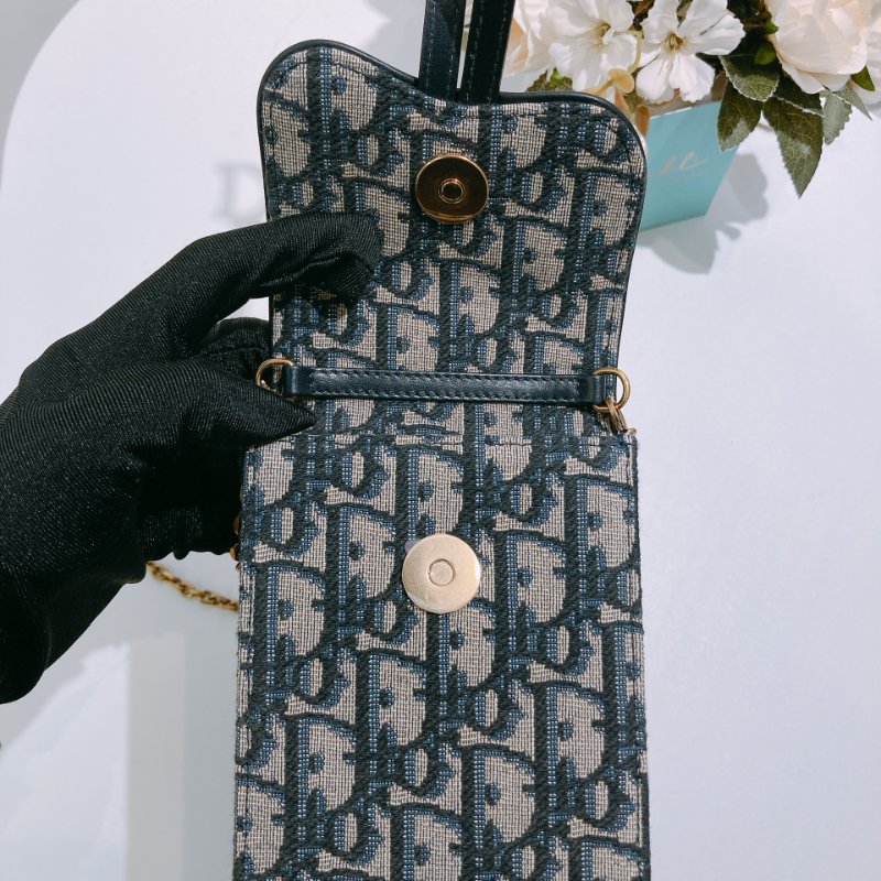 TW4712 Dior 迪奧 經典花紋 手機斜背包 Saddle Pouch Blue Oblique Canvas-11