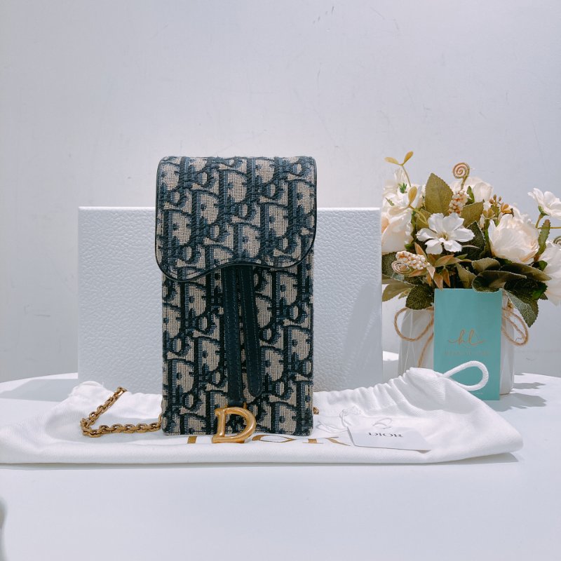 TW4712 Dior 迪奧 經典花紋 手機斜背包 Saddle Pouch Blue Oblique Canvas-15