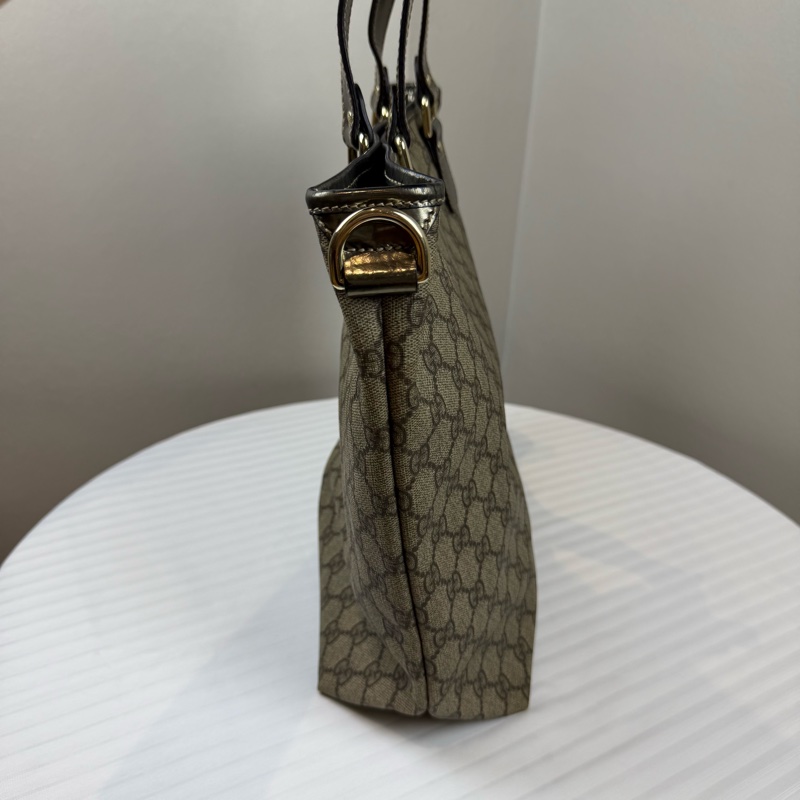 古馳/Gucci GG Supreme 托特包 黑色皮革包邊與提手 長28 高30 寬12-2