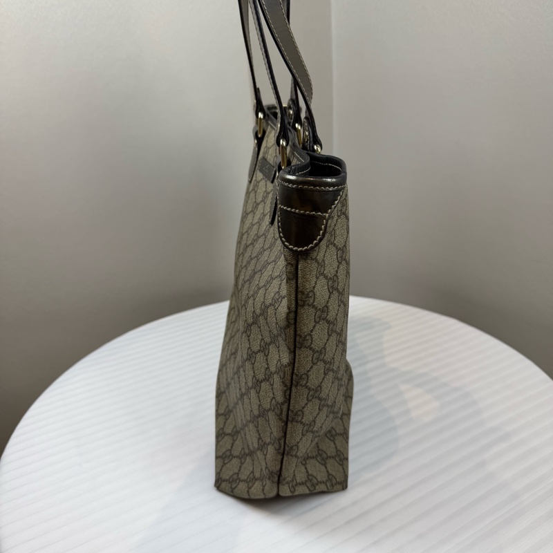 古馳/Gucci GG Supreme 托特包 黑色皮革包邊與提手 長28 高30 寬12-3