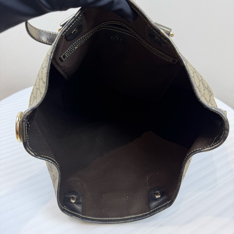 古馳/Gucci GG Supreme 托特包 黑色皮革包邊與提手 長28 高30 寬12-7