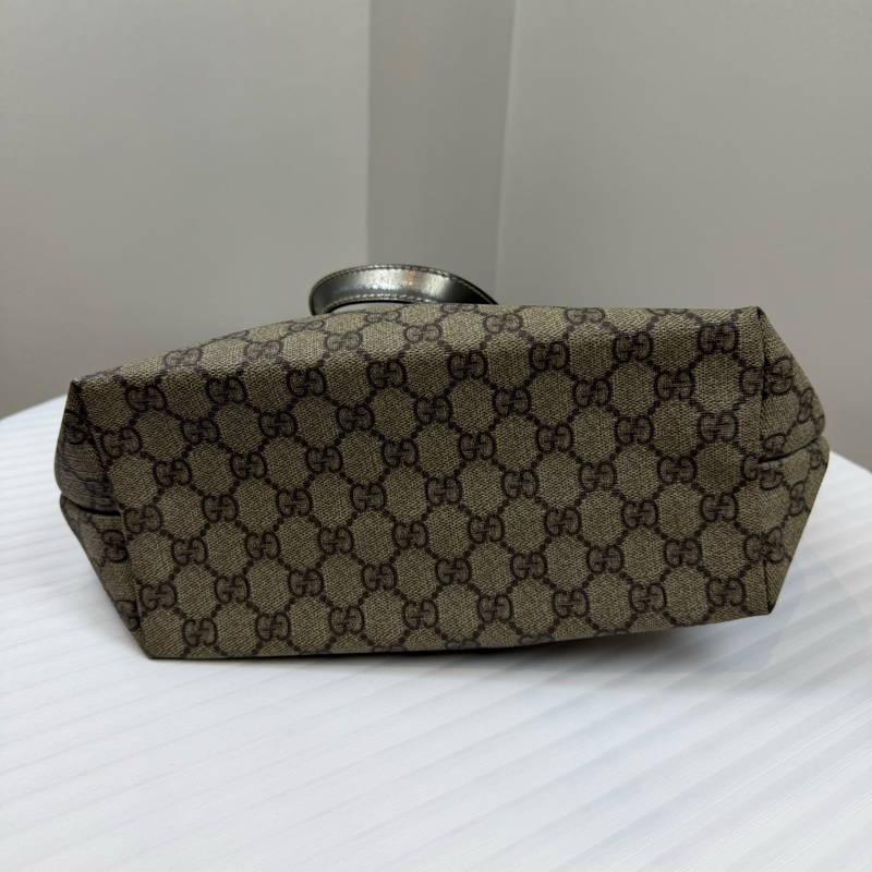 古馳/Gucci GG Supreme 托特包 黑色皮革包邊與提手 長28 高30 寬12-11