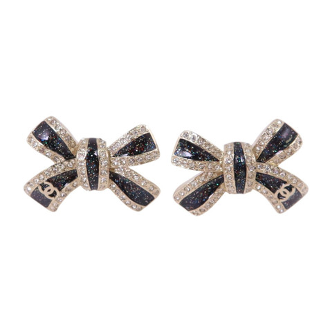 CHANEL 金屬/水鑽Ribbon Earrings金扣耳環