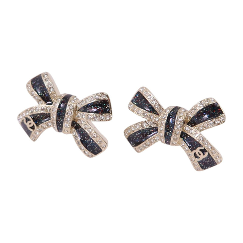 CHANEL 金屬/水鑽Ribbon Earrings金扣耳環-1