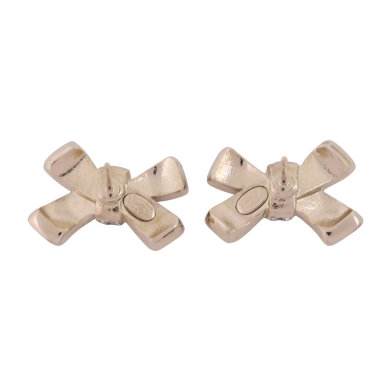 CHANEL 金屬/水鑽Ribbon Earrings金扣耳環-2