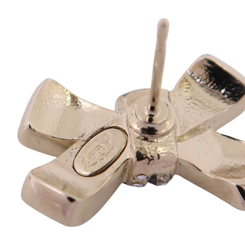 CHANEL 金屬/水鑽Ribbon Earrings金扣耳環-5