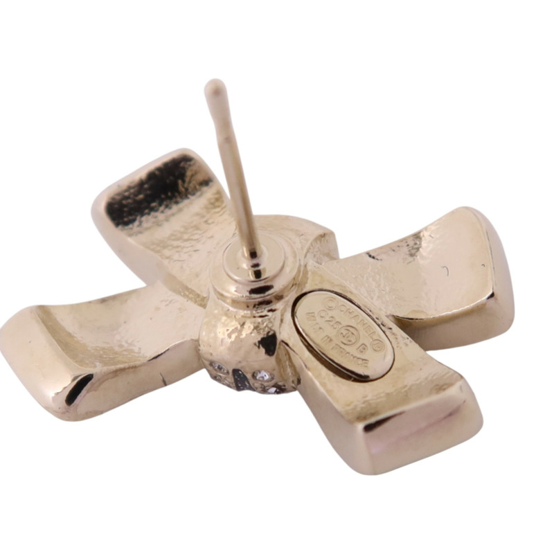 CHANEL 金屬/水鑽Ribbon Earrings金扣耳環-6