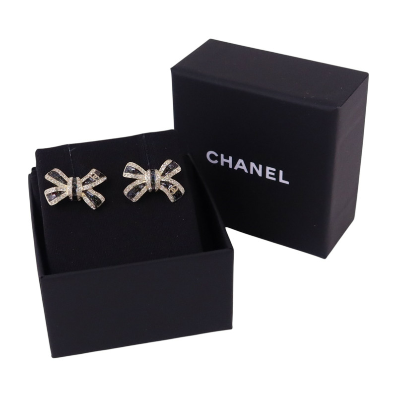 CHANEL 金屬/水鑽Ribbon Earrings金扣耳環-7